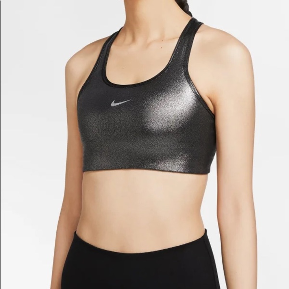 NWT Nike Swoosh Bra Classic Style Metallic Silver